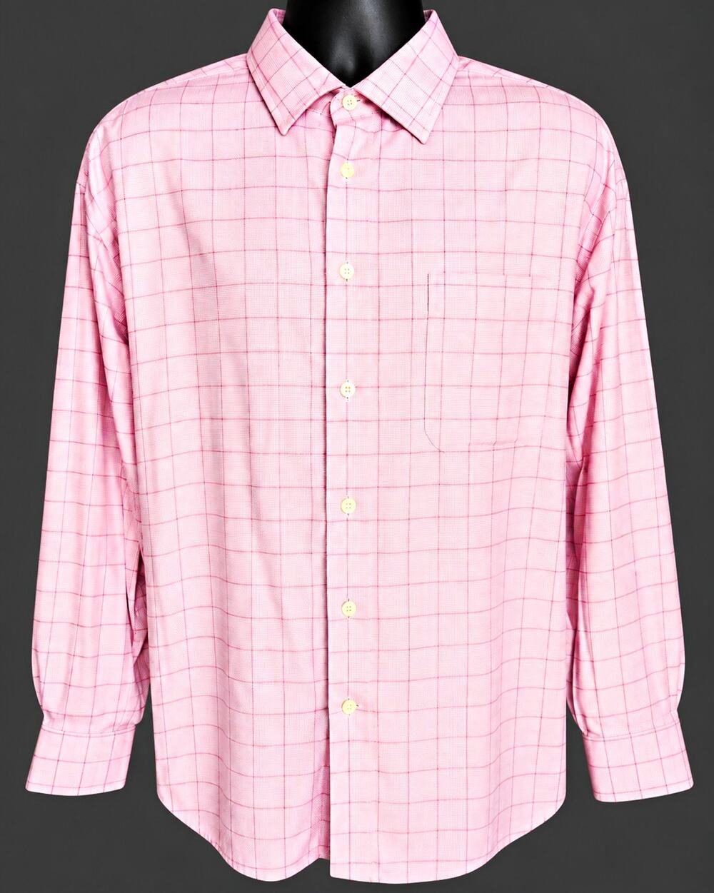 Pronto Uomo Non-Iron Classic Fit Pink Check Dress Shirt 18.5 34/35 Cotton